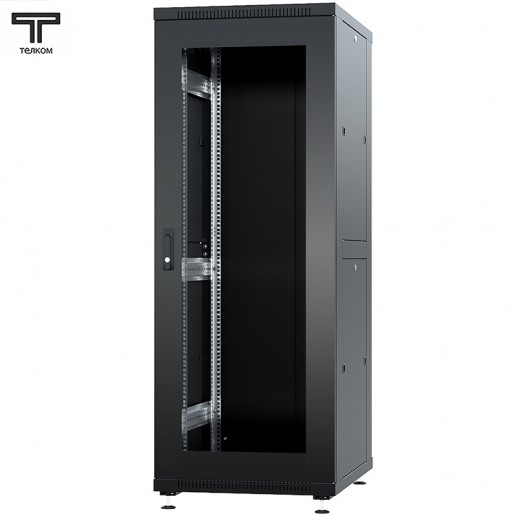 ТЕЛКОМ ТС-42.6.12-СZS.9005М Шкаф напольный 42U 600x1200х1987мм (ШхГхВ) телекоммуникационный 19", передняя дверь стеклянная - задняя металлическая панель, цвет черный (RAL9005М) (5 мест)