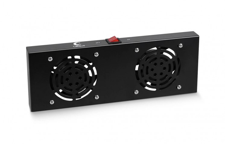 Cabeus TRAY-FAN2-BK Модуль вентиляторный с 2-я вентиляторами для установки в настенные шкафы серии SH-05F, цвет черный (RAL9004)
