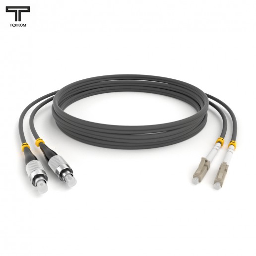ТЕЛКОМ ШОС-2х3.0-2FC/U-2LC/U-MM62-40м-LSZH-GY Шнур оптический duplex FC/UPC-LC/UPC 62,5/125 OM1 многомодовый MM (3.0мм) LSZH, длина 40м