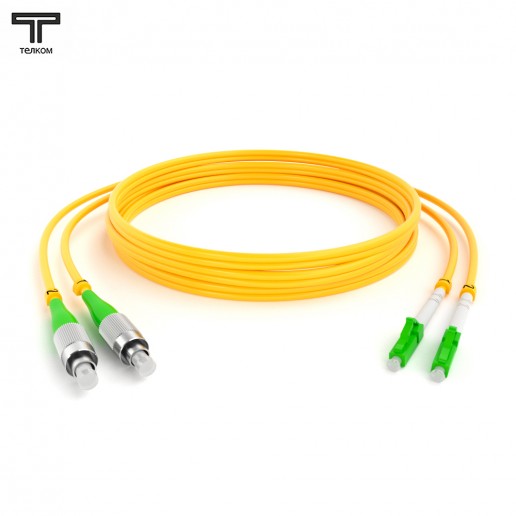 ТЕЛКОМ ШОС-2х3.0-2FC/A-2LC/A-SM-1м-LSZH-YL Шнур оптический duplex FC/APC-LC/APC 9/125 OS2 одномодовый SM (3.0мм) LSZH, длина 1м