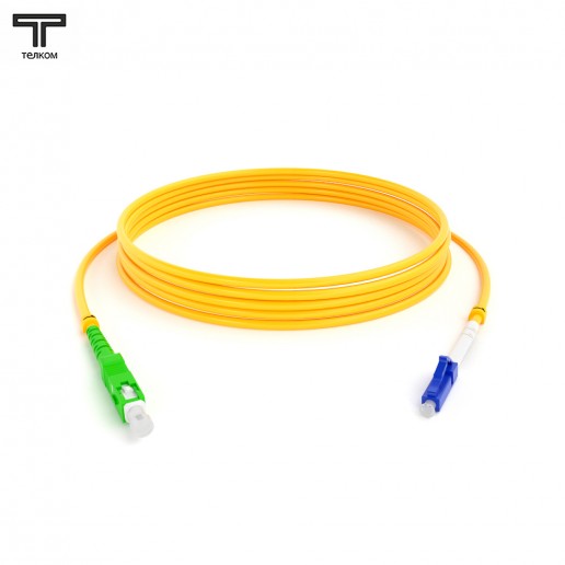 ТЕЛКОМ ШОС-3.0-SC/A-LC/U-SM-50м-LSZH-YL Шнур оптический simplex SC/APC-LC/UPC 9/125 OS2 одномодовый SM (3.0мм) LSZH, длина 50м