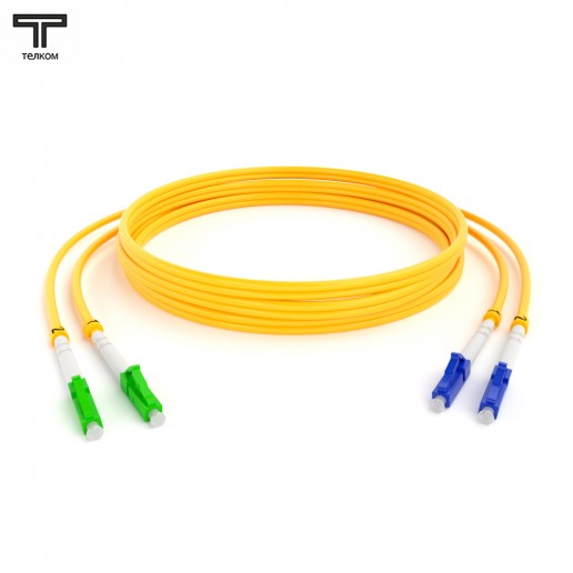 ТЕЛКОМ ШОС-2х3.0-2LC/A-2LC/U-SM-20м-LSZH-YL Шнур оптический duplex LC/APC-LC/UPC 9/125 OS2 одномодовый SM (3.0мм) LSZH, длина 20м