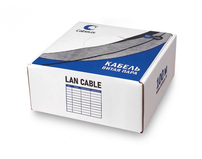 Cabeus FTP-4P-Cat.5e-SOLID-LSLTx-GY-100 Кабель витая пара экранированная FTP (F/UTP), категория 5e, 4 пары (24 AWG), одножильный, серый, экран - фольга, нг(А)-LSLTx, (100 м)