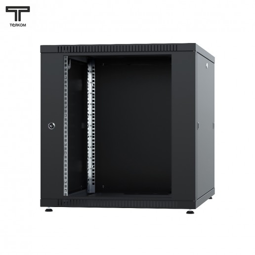 ТЕЛКОМ TLN-12.6.10-СМ.9005МА Шкаф напольный 12U 600x1000x623мм (ШхГхВ) телекоммуникационный 19", передняя дверь стеклянная - задняя дверь металлическая, цвет черный (RAL9005МА) (4 места)