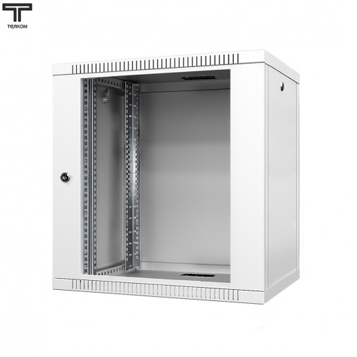 ТЕЛКОМ TL-12.6.3-С.7035Ш Шкаф настенный 12U 600x350x623мм (ШхГхВ) телекоммуникационный 19", дверь стеклянная в металлической раме, цвет серый (RAL7035Ш) (4 места)