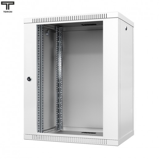 ТЕЛКОМ TL-15.6.3-С.7035Ш Шкаф настенный 15U 600x350x757мм (ШхГхВ) телекоммуникационный 19", дверь стеклянная в металлической раме, цвет серый (RAL7035Ш) (4 места)