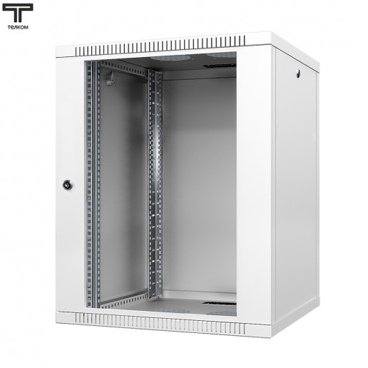 ТЕЛКОМ TL-15.6.6-С.7035Ш Шкаф настенный 15U 600x600x757мм (ШхГхВ) телекоммуникационный 19", дверь стеклянная в металлической раме, цвет серый (RAL7035Ш) (4 места)