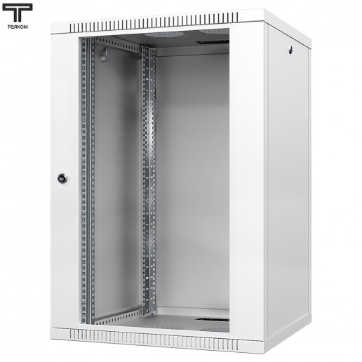 ТЕЛКОМ TL-18.6.6-С.7035Ш Шкаф настенный 18U 600x600x890мм (ШхГхВ) телекоммуникационный 19", дверь стеклянная в металлической раме, цвет серый (RAL7035Ш) (4 места)