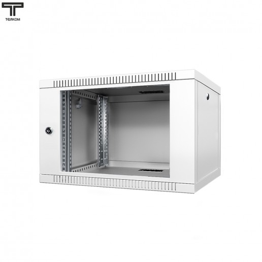 ТЕЛКОМ TL-6.6.4-С.7035Ш Шкаф настенный 6U 600x450x356мм (ШхГхВ) телекоммуникационный 19", дверь стеклянная в металлической раме, цвет серый (RAL7035Ш) (4 места)
