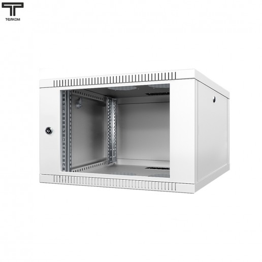 ТЕЛКОМ TL-6.6.6-С.7035Ш Шкаф настенный 6U 600x600x356мм (ШхГхВ) телекоммуникационный 19", дверь стеклянная в металлической раме, цвет серый (RAL7035Ш)