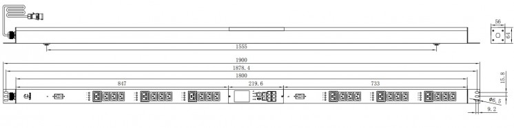 Cabeus SMART-PDU-32-1P-36C13-6C19-I309-CM Блок распределения питания, вертикальный, 36 розеток IEC 320 C13, 6 розеток IEC 320 C19, 1 фаза, 32А, 2х16А, автомат защиты, 250В, мониторинг/управление, шнур 3м 3х6мм с вилкой IEC 60309