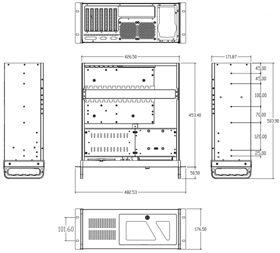 Cabeus CL-407-GY Корпус cерверный 19" 4U, 3x5.25"+8x3.5"HDD+1x3.5"FDD, без блока питания, цвет серый (RAL 7035)
