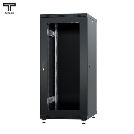 ТЕЛКОМ ТС-27.6.8-СМ.9005М Шкаф напольный 27U 600x800x1320мм (ШхГхВ) телекоммуникационный 19", передняя дверь стеклянная - задняя дверь металлическая, цвет черный (RAL9005М) (5 мест)