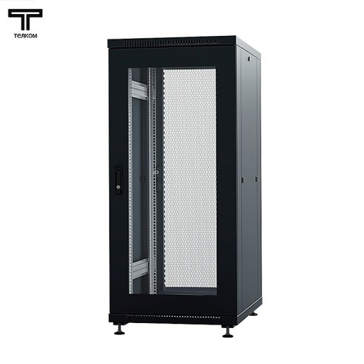 ТЕЛКОМ ТС-27.6.6-СП.9005М Шкаф напольный 27U 600x600x1320мм (ШхГхВ) телекоммуникационный 19", передняя дверь стеклянная - задняя дверь перфорированная, цвет черный (RAL9005М) (5 мест)