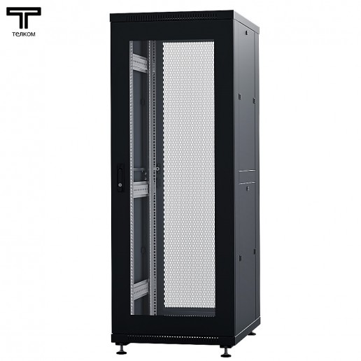 ТЕЛКОМ ТС-37.6.6-СП.9005М Шкаф напольный 37U 600x600x1765мм (ШхГхВ) телекоммуникационный 19", передняя дверь стеклянная - задняя дверь перфорированная, цвет черный (RAL9005М) (5 мест)