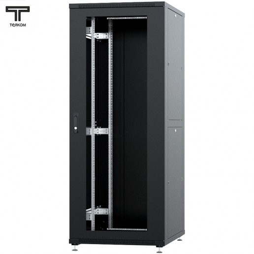 ТЕЛКОМ ТСМ-42.8.10-СМ.9005М Шкаф напольный 42U 800x1000х1987мм (ШхГхВ) телекоммуникационный 19", передняя дверь стеклянная - задняя дверь металлическая, цвет черный (RAL9005М) (5 мест)
