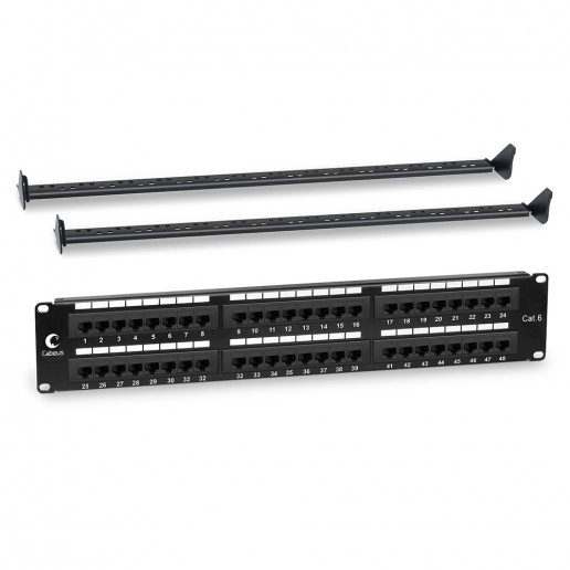 Cabeus PL-48-Cat.6-Dual IDC Патч-панель 19" (2U), 48 портов RJ-45, категория 6, Dual IDC, с задним кабельным организатором