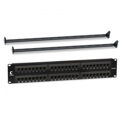 Cabeus PL-48-Cat.6a-Dual IDC Патч-панель 19" (2U), 48 портов RJ-45, категория 6a, Dual IDC, с задним кабельным организатором