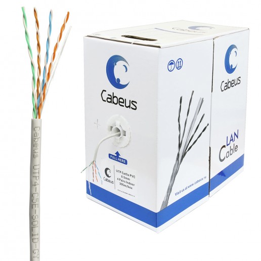 Cabeus UTP-4P-Cat.5e-SOLID-GY Кабель витая пара UTP (U/UTP), категория 5e, 4 пары (24 AWG), одножильный, PVC нг(А)-LS, серый (305 м)