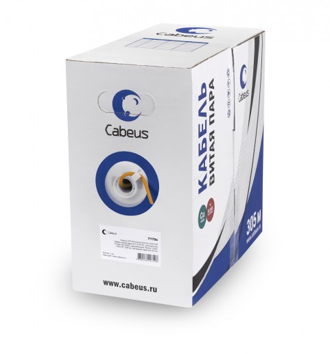 Cabeus UTP-4P-Cat.5e-SOLID-LSZH Кабель витая пара UTP (U/UTP), категория 5e, 4 пары (24 AWG), одножильный, оранжевый, LSZH, нг(А)-HF, (305 м)
