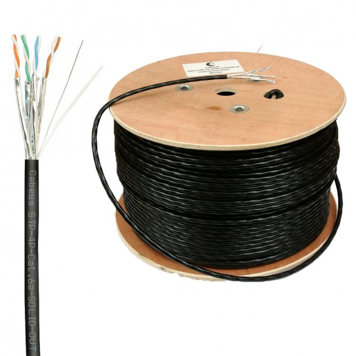 Cabeus STP-4P-Cat.6a-SOLID-OUT-LSZH-UV Кабель витая пара экранированная STP (U/FTP), категория 6a (10GBE), 4 пары, (23 AWG), одножильный (solid), экран - фольга, для внутренней и внешней прокладки, каждая пара в экране (фольга), LSZH-UV (305 м)