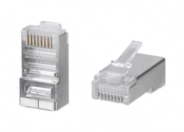 Cabeus 8P8C-SH Коннектор RJ-45 под витую пару, категория 5e, экранированный, универсальный (для одножильного и многожильного кабеля) для проводников с толщиной по изоляции до 1,05 мм