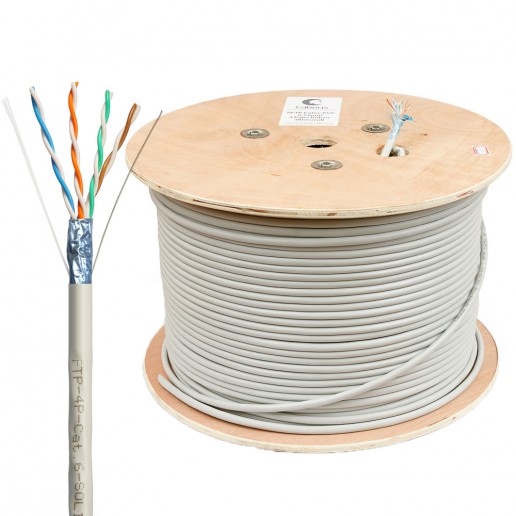 Cabeus FTP-4P-Cat.6-SOLID-GY Кабель витая пара экранированная FTP (F/UTP), категория 6, 4 пары (23 AWG), одножильный (305 м), PVC нг(А)-LS