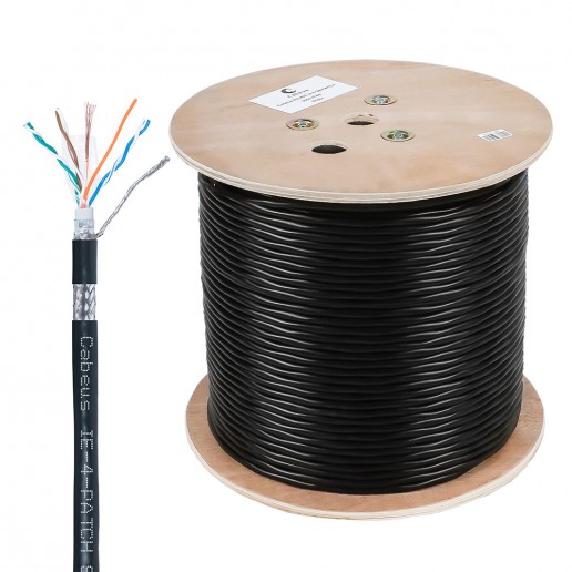 Cabeus IE-4-PATCH SF/UTP Cat5e 4X2X24AWG Кабель Industrial Ethernet, экранированный SF/UTP, категории 5e, 4 пары, многожильный, внутренний/внешний (-40°C - +75°C), двойная оболочка PVC UV (305м)