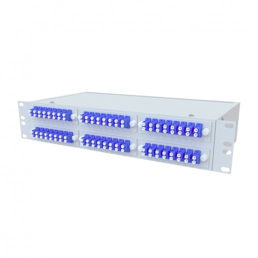 ТЕЛКОМ КСп-19-2U-48-DLC/UPC-9/125 Кросс оптический 19" стоечный 2U на 48 портов LC/UPC duplex 9/125мкм предсобранный (пигтейл LC 9/125-96шт, розетка DLC-48шт, сплайс кассета, КДЗС-96шт)