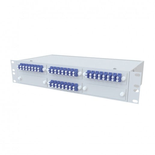 ТЕЛКОМ КСп-19-2U-32-DLC/UPC-9/125 Кросс оптический 19" стоечный 2U на 32 порта LC/UPC duplex 9/125мкм предсобранный (пигтейл LC/UPC 9/125-64шт, розетка DLC-32шт, сплайс кассета, КДЗС-64шт)