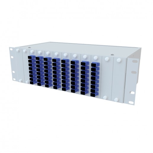 ТЕЛКОМ КСп-19-3U-64-SС/UPC-9/125 Кросс оптический 19" стоечный 3U на 64 порта SС/UPC 9/125мкм предсобранный (пигтейл SС/UPC 9/125-64шт, розетка SС-64шт, сплайс кассета, КДЗС-64шт)