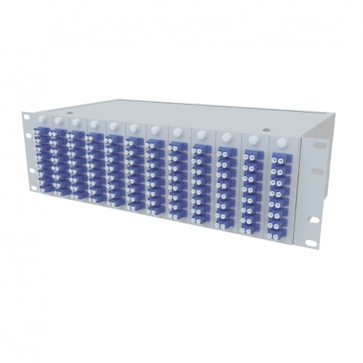 ТЕЛКОМ КСп-19-3U-96-DLC/UPC-9/125 Кросс оптический 19" стоечный 3U на 96 портов LC/UPC duplex 9/125мкм предсобранный (пигтейл LC/UPC 9/125-192шт, розетка DLC-96шт, сплайс кассета, КДЗС-192шт)