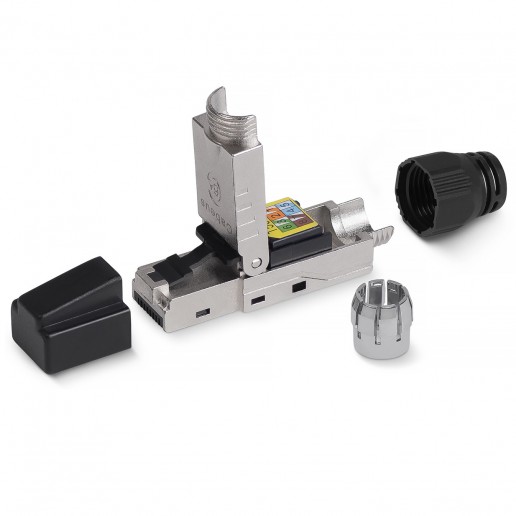 Cabeus 8P8C-SH-C6+ -TWP Коннектор с фиксатором кабеля и колпачком RJ-45(8P8C) под витую пару, категория до 6a, экранированный, для одножильного кабеля, для толстых жил 1.35-1.5 мм(с оболочкой), со вставкой