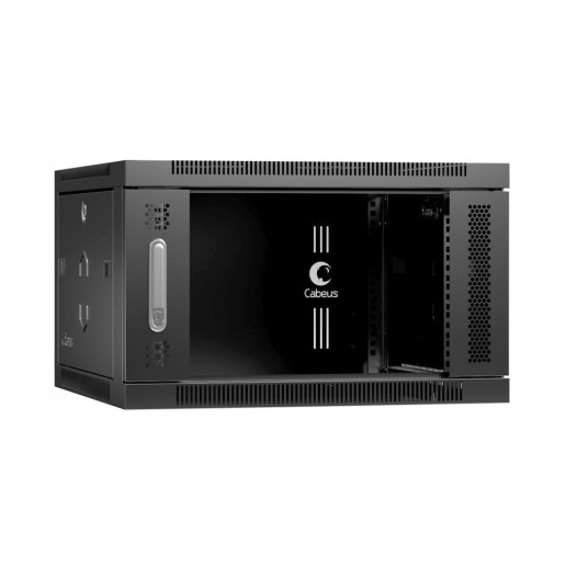 Cabeus SH-05F-6U60/45-BK Шкаф телекоммуникационный настенный 19" 6U 600x450x368mm (ШхГхВ) дверь стекло, цвет черный (RAL 9004)