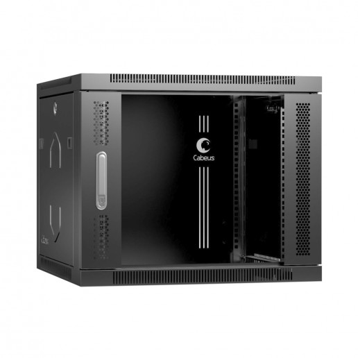 Cabeus SH-05F-9U60/35-BK Шкаф телекоммуникационный настенный 19" 9U 600x350x501mm (ШхГхВ) дверь стекло, цвет черный (RAL 9004)