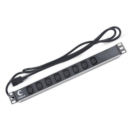 Cabeus PDU-8I-2IEC Блок распределения питания для 19" шкафов, горизонтальный, 8 розеток IEC 320 C13, 10 A, без выключателя, алюминиевый корпус, шнур 2 м, вилка IEC 320 C14