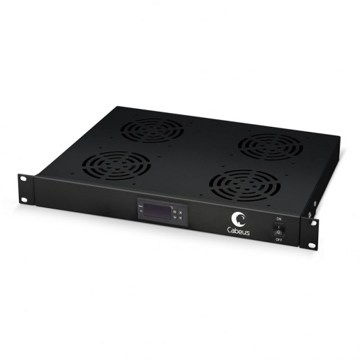 Cabeus JG03t-BK Модуль вентиляторный 19", 4 вентилятора, с цифровым термодатчиком, цвет черный (RAL 9004)