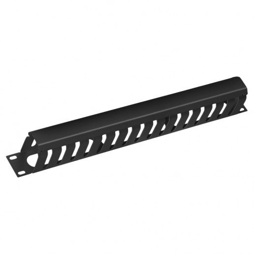 Cabeus JB07-1U-BK Кабельный органайзер 19" 1U с крышкой, металлический, цвет черный (RAL9004)