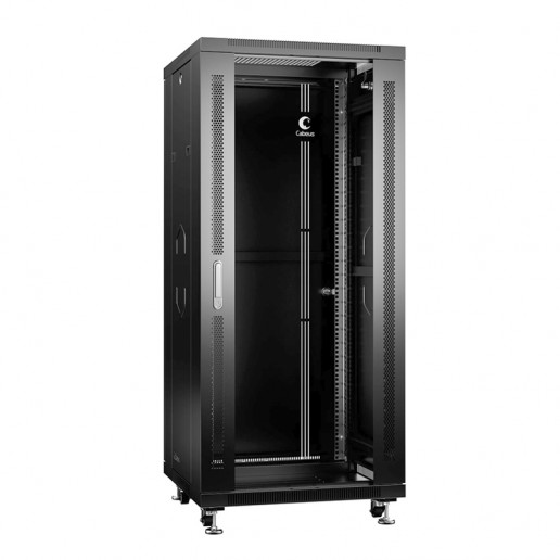 Cabeus SH-05C-27U60/100-BK Шкаф монтажный телекоммуникационный 19" напольный для распределительного и серверного оборудования 27U 600x1000x1388mm передняя стеклянная и задняя сплошная металлическая двери, ручка с замком, цвет черный (RAL 9004)
