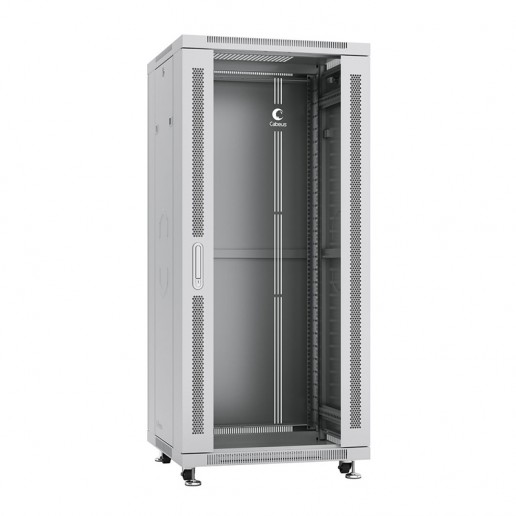 Cabeus SH-05C-18U60/60 Шкаф монтажный телекоммуникационный 19" напольный для распределительного и серверного оборудования 18U 600x600x988mm (ШхГхВ) передняя стеклянная и задняя сплошная металлическая двери, ручка с замком, цвет серый (RAL 7035)