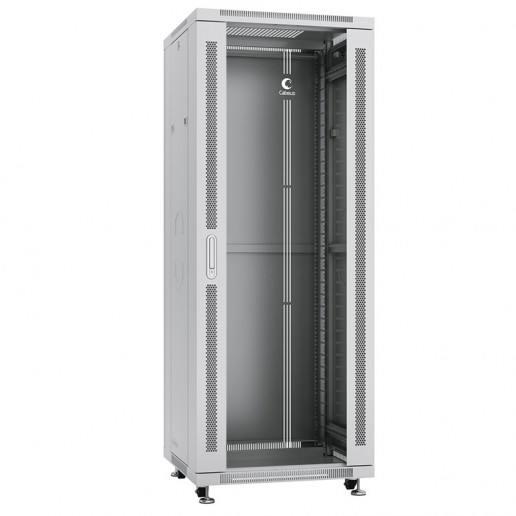 Cabeus SH-05C-47U60/60 Шкаф монтажный телекоммуникационный 19" напольный для распределительного и серверного оборудования 47U 600x600x2277mm (ШхГхВ) передняя стеклянная и задняя сплошная металлическая двери, ручка с замком, цвет серый (RAL 7035)