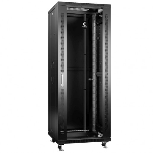 Cabeus SH-05C-37U60/60-BK Шкаф монтажный телекоммуникационный 19" напольный для распределительного и серверного оборудования 37U 600x600x1833mm (ШхГхВ) передняя стеклянная и задняя сплошная металлическая двери, ручка с замком, цвет черный (RAL 9004)