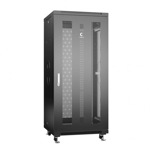 Cabeus ND-05C-27U60/80-BK Шкаф монтажный телекоммуникационный 19" напольный для распределительного и серверного оборудования 27U 600x800x1388mm (ШхГхВ) передняя и задняя перфорированные двери, ручка с замком, цвет черный (RAL 9004)