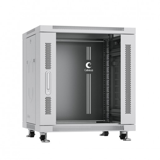 Cabeus SH-05C-12U60/80 Шкаф монтажный телекоммуникационный 19" напольный для распределительного и серверного оборудования 12U 600x800x730mm (ШхГхВ) передняя стеклянная и задняя сплошная металлическая двери, ручка с замком, цвет серый (RAL 7035)