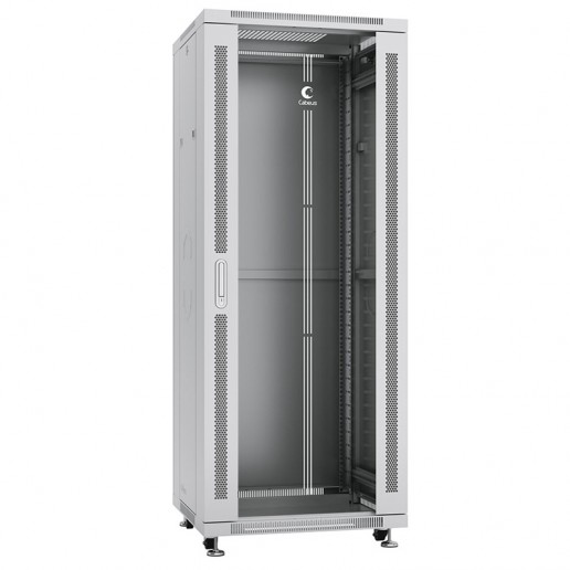 Cabeus SH-05C-47U80/80 Шкаф монтажный телекоммуникационный 19" напольный для распределительного и серверного оборудования 47U 800x800x2277mm (ШхГхВ) передняя стеклянная и задняя сплошная металлическая двери, ручка с замком, цвет серый (RAL 7035)