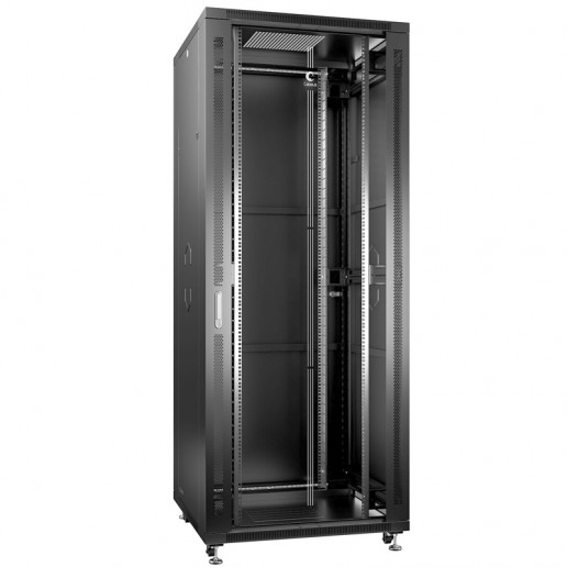 Cabeus SH-05C-47U80/80-BK Шкаф монтажный телекоммуникационный 19" напольный для распределительного и серверного оборудования 47U 800x800x2277mm (ШхГхВ) передняя стеклянная и задняя сплошная металлическая двери, ручка с замком, цвет черный (RAL 9004)