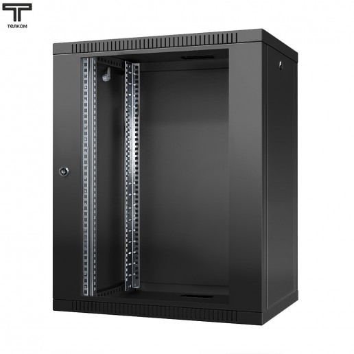 ТЕЛКОМ TL-15.6.3-С.9005МА Шкаф настенный 15U 600x350x757мм (ШхГхВ) телекоммуникационный 19", дверь стеклянная в металлической раме, цвет черный (RAL9005МА) (4 места)