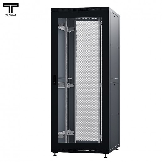 ТЕЛКОМ ТСМ-42.8.8-СП.9005М Шкаф напольный 42U 800x800х1987мм (ШхГхВ) телекоммуникационный 19", передняя дверь стеклянная - задняя дверь перфорированная, цвет черный (RAL9005М) (5 мест)