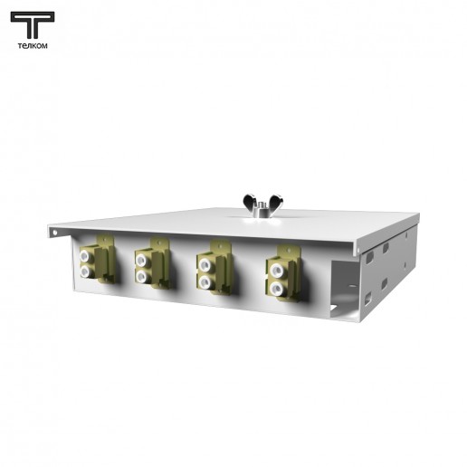 ТЕЛКОМ КНп-4-DLC/UPC-ОМ4-50/125 Кросс оптический настенный на 4 порта DLC 50/125мкм (ОМ4) предсобранный (пигтейл LC 50/125 (ОМ4)-8шт, розетка DLC-4шт, ложемент, КДЗС-8шт)