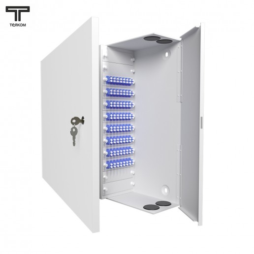 ТЕЛКОМ КНп-64-DLC/UPC-9/125 Кросс оптический настенный на 64 порта LC/UPC duplex 9/125мкм предсобранный (пигтейл LC/UPC 9/125-128шт, розетка DLC-64шт, планки LC/DLC, сплайс кассета-4шт, КДЗС-128шт)